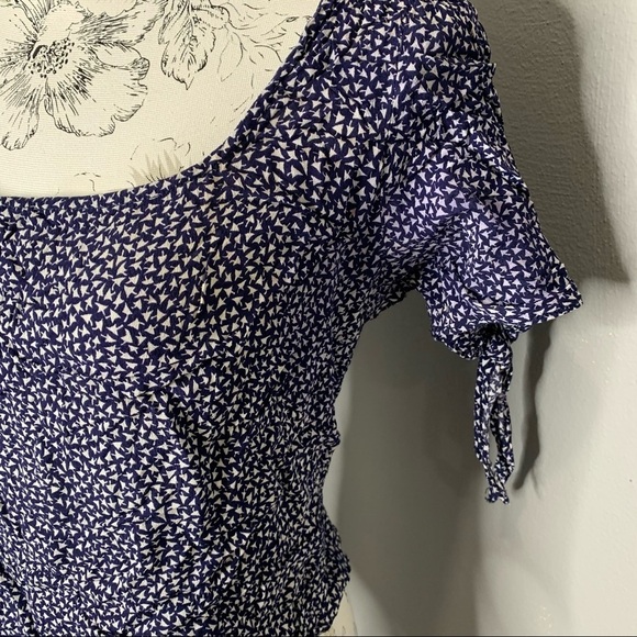 Maeve Anthropologie Blue Geometric Crop Top Large - Picture 2 of 6